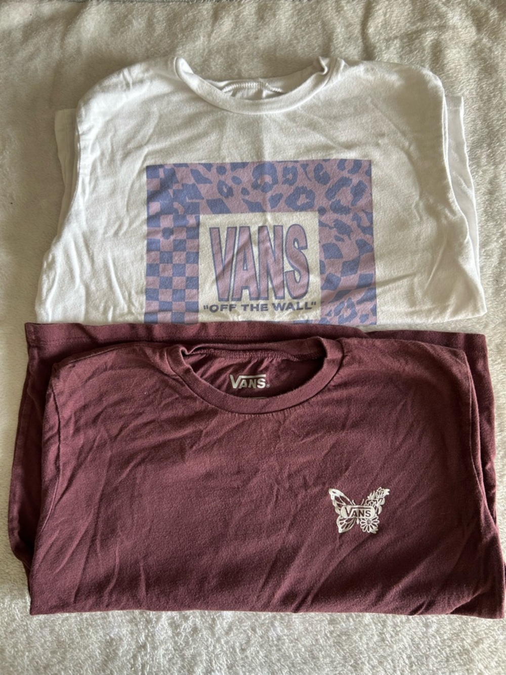 Vans Kids Short Sleeve Tees - White & Burgundy